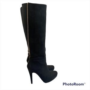 Aldo Black High Heels Velvety Boots Back Zipper